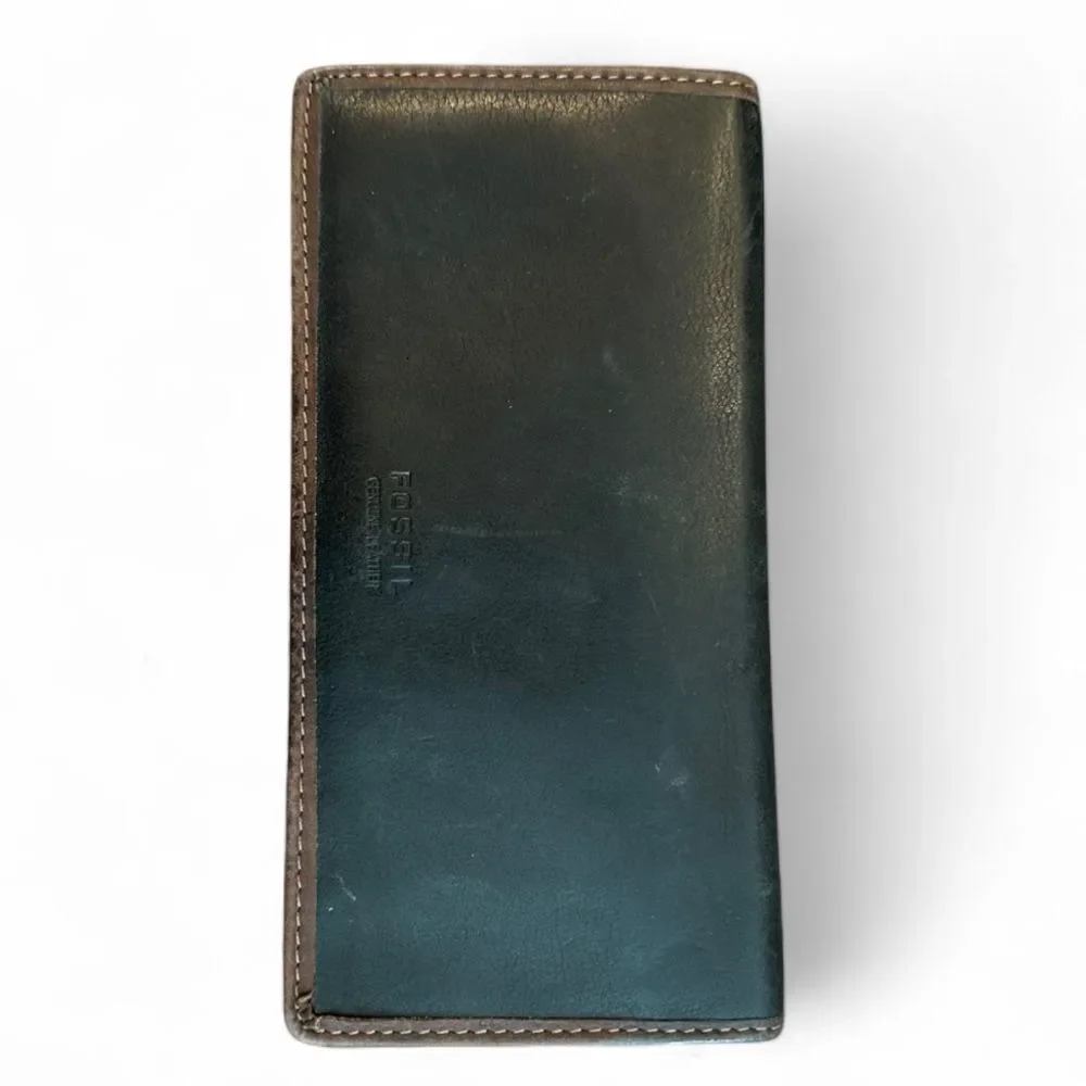 Fossil Studded Embroidered Black & Brown Leather Wallet